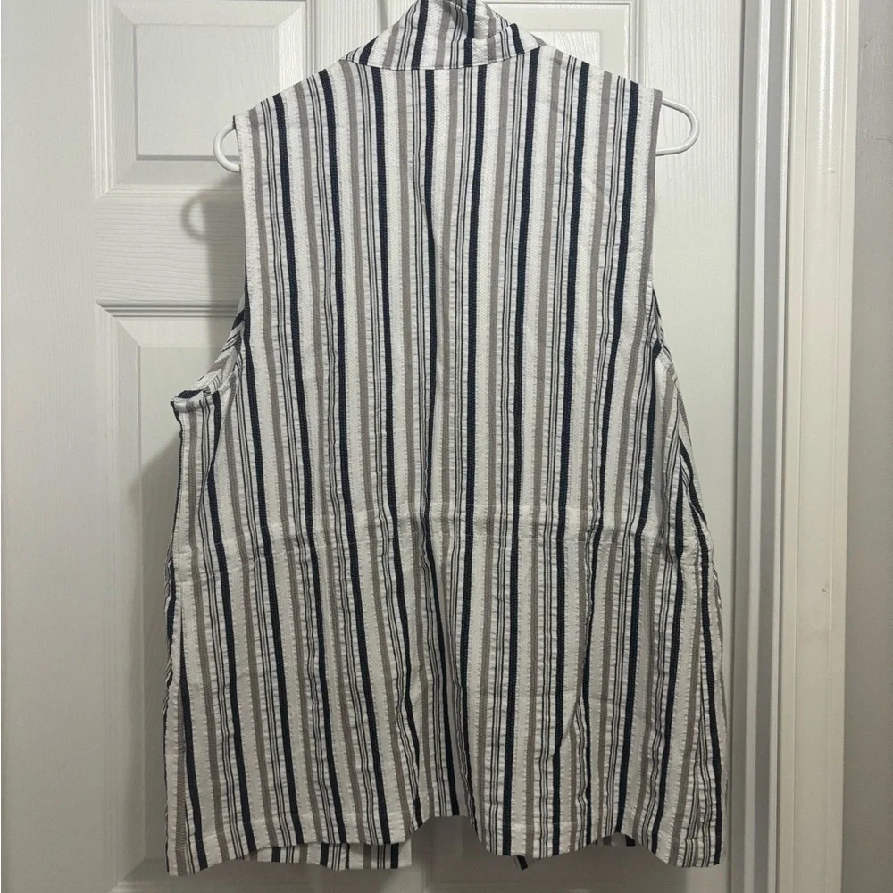 Christopher & Banks Open Front Sleeveless Tunic Vest White Blue Stripe - Picture 3 of 3